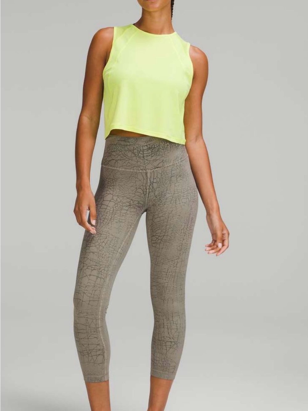 Lululemon Wunder Train HR Crop 23 Thread Dye Rover Black Leggings Size 8